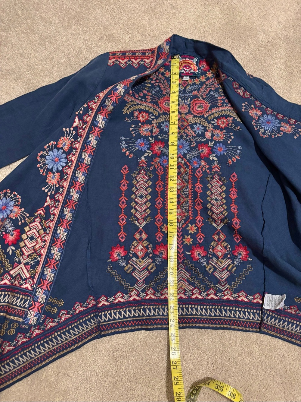 JOHNNY WAS RARE ITEM Embroidered Linen Kimono, Navy with Pink & Blue Floral - Picture 12 of 12